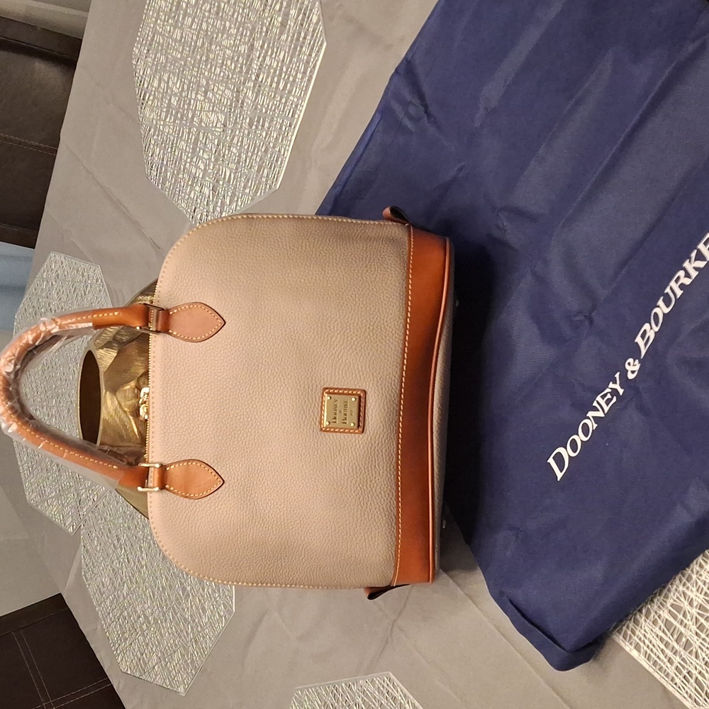 Dooney & Bourke Taupe and Brown Satchel With Matching Wallet